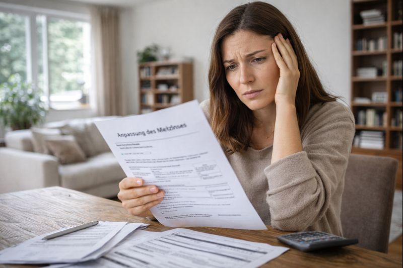 Mieterin prüft ein Schreiben der Hausverwaltung zur Mietzinserhöhung wegen Teuerung